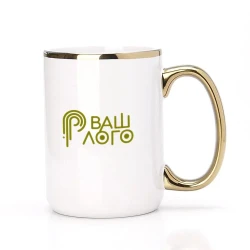 Чашка для сублімації Sublime з логотипом біла з золотим обідком та ручкою 450 мл